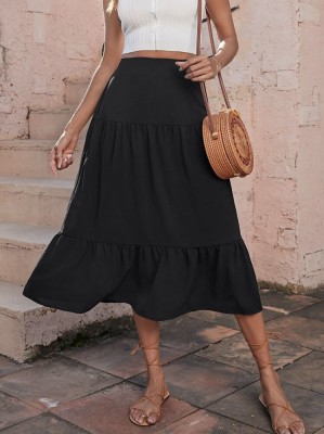 Czarna spódnica midi marszczenia (S)