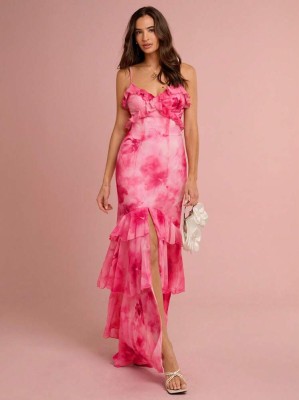 Różowa sukienka falbany (L)