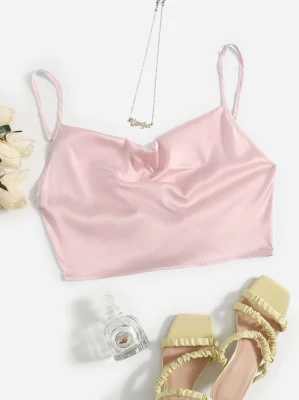 Różowy satynowy top (S)