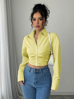 Pasiasta krótka koszula marszczenia (XL)