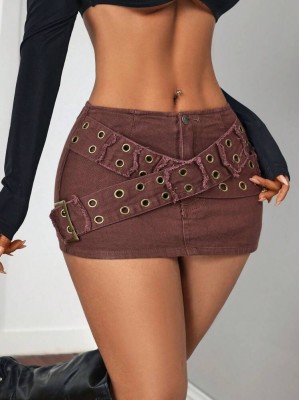 Brązowa jeansowa spódnica mini (M)