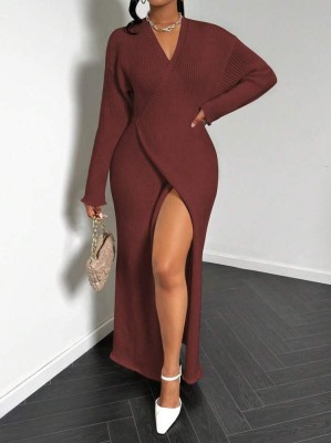 Dzianinowa sukienka wiązanie (M)