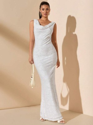 Śmietankowa sukienka maxi wzór (L)