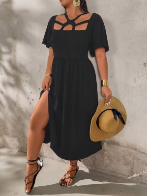 Grafitowa sukienka wycięcia (0XL)