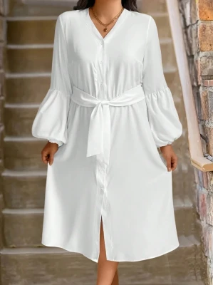 Biała midi sukienka pasek (2XL)