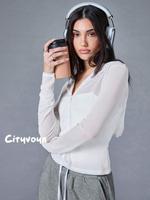 Biała prześwitująca bluzka kaptur (S)