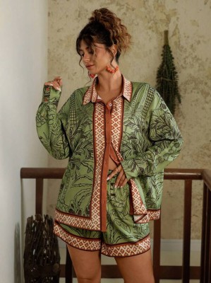 Wzorzysty zestaw koszula szorty (2XL)