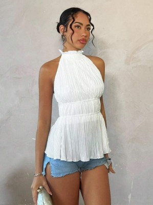 Biały plisowany top odkryte plecy (S)