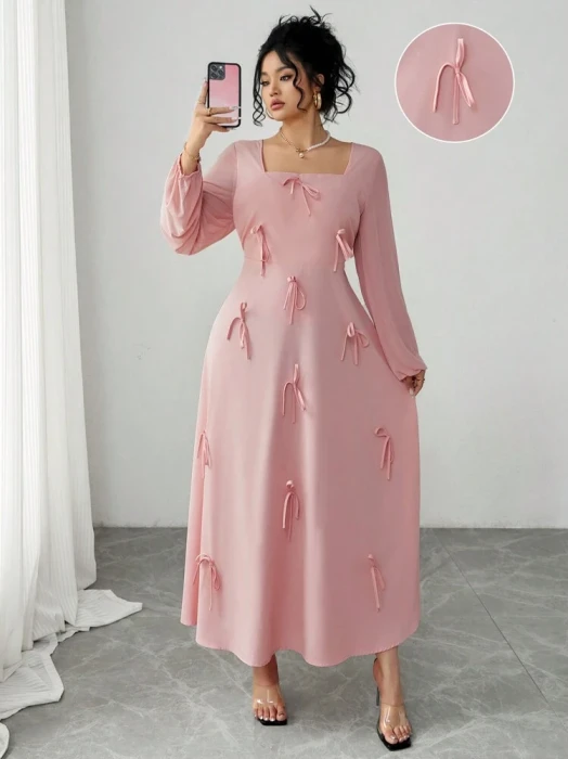 Różowa sukienka długi rękaw (1XL)