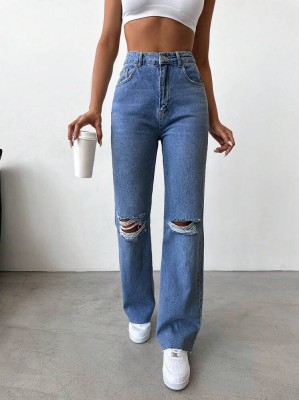 Niebieskie proste jeansy dziury (36)