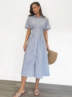 Dwukolorowa koszulowa sukienka paski (M)