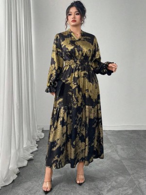 Dwukolorowa sukienka midi marszczenia (3XL)