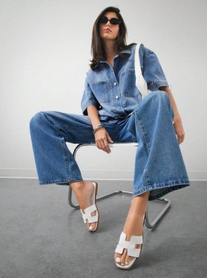 Białe klapki płaski obcas (39)