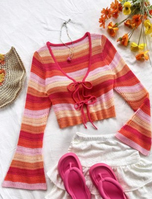 Kolorowy krótki kardigan wiązanie (XS)