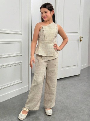 Beżowy zestaw spodnie bluzka (8L)