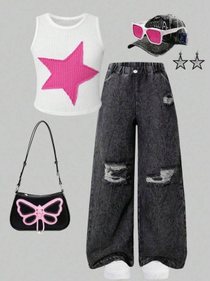 Dwukolorowy komplet jeansy top (12L)