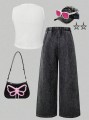 Dwukolorowy komplet jeansy top (12L)