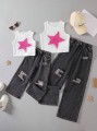 Dwukolorowy komplet jeansy top (12L)