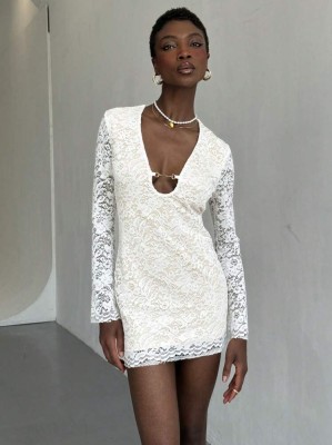Biała koronkowa sukienka mini (L)