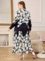 Czarny zestaw wzór kwiaty (4XL)