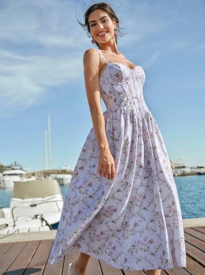 Lawendowa sukienka wzór ramiączka (S)