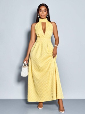 Żółta sukienka maxi wzór (L)