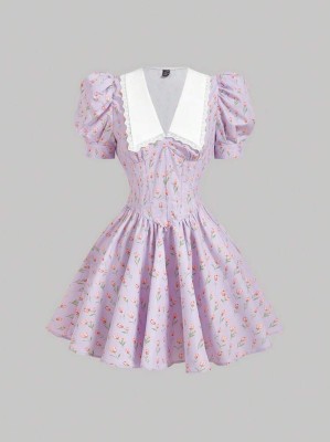 Liliowa sukienka kwiaty (XS)