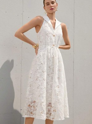 Biała sukienka midi pasek (M)