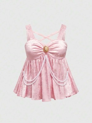 Różowy top wzór perły broszka (4XL)