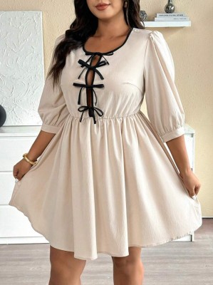 Beżowa sukienka wiązania (0XL)