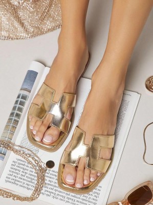 Metaliczne klapki płaski obcas (39,5)