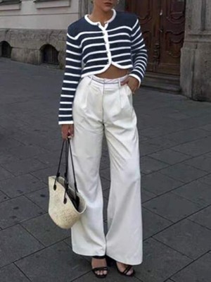 Granatowy krótki sweter paski (L)