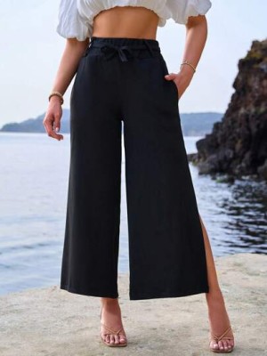 Czarne spodnie kuloty rozcięcia pasek (S)