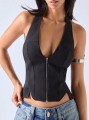 Czarny top odkryte plecy (XS)