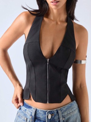 Czarny top odkryte plecy (XS)