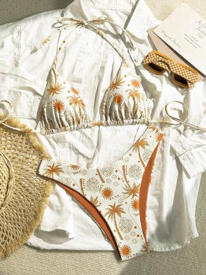 Ecru bikini kąpielowe biustonosz figi (L)