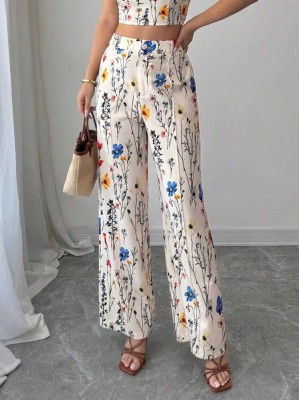 Proste spodnie ecru floral print (M)