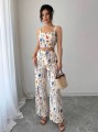 Proste spodnie ecru floral print (M)
