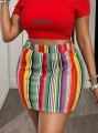 Kolorowa mini spódnica paski (2XL)