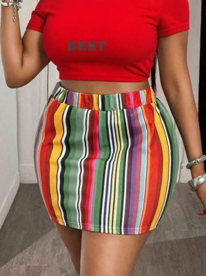 Kolorowa mini spódnica paski (2XL)