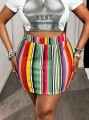 Kolorowa mini spódnica paski (2XL)