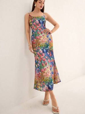 Kolorowa sukienka midi wzór (L)
