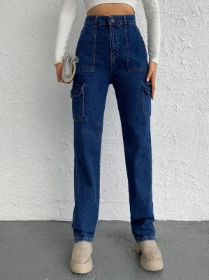 Granatowe jeansowe bojówki (34)