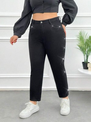 Czarne zdobione jeansy 7/8 (50)