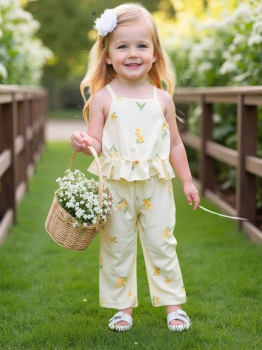 Ecru komplet spodnie top wzór (9-12M)