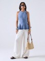 Niebieski jeansowy top odkryte plecy (XS)