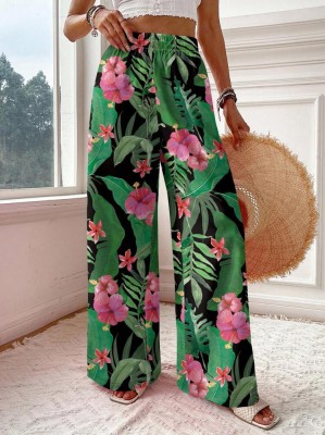 Proste wzorzyste spodnie wysoki stan (M)