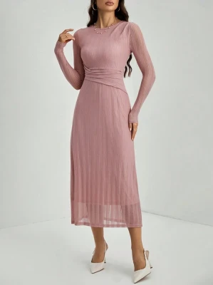 Różowa sukienka midi długi rękaw (S)
