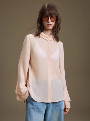 Jasnoróżowa prześwitująca koszula (M)