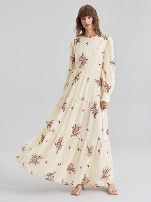 Żółta sukienka maxi kwiaty (M)